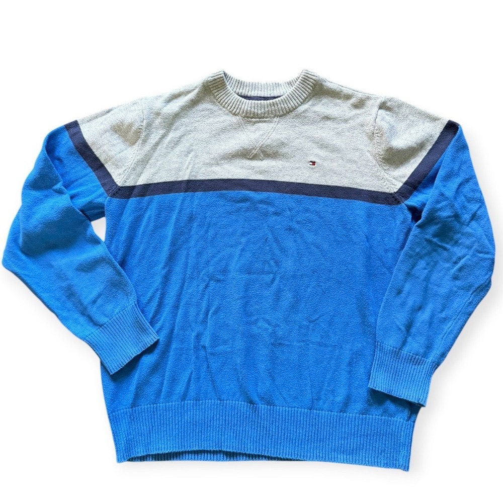 Tommy Hilfiger Kids Blue Grey Colorblock Cotton Crew Neck Sweater Size M 12/14